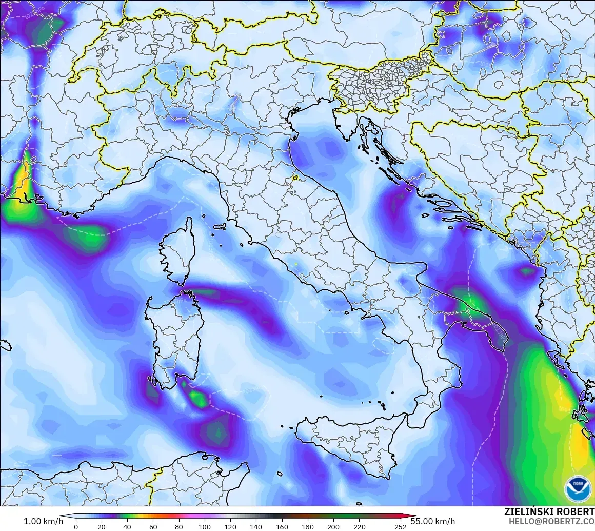 GFS modelo - Italia, Ráfagas de viento