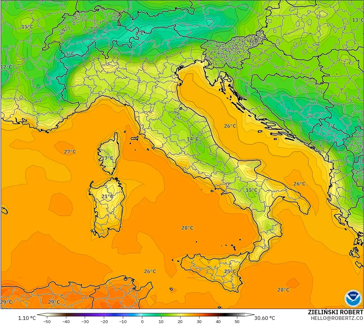GFS modelo - Italia, Temperatura a 2 m