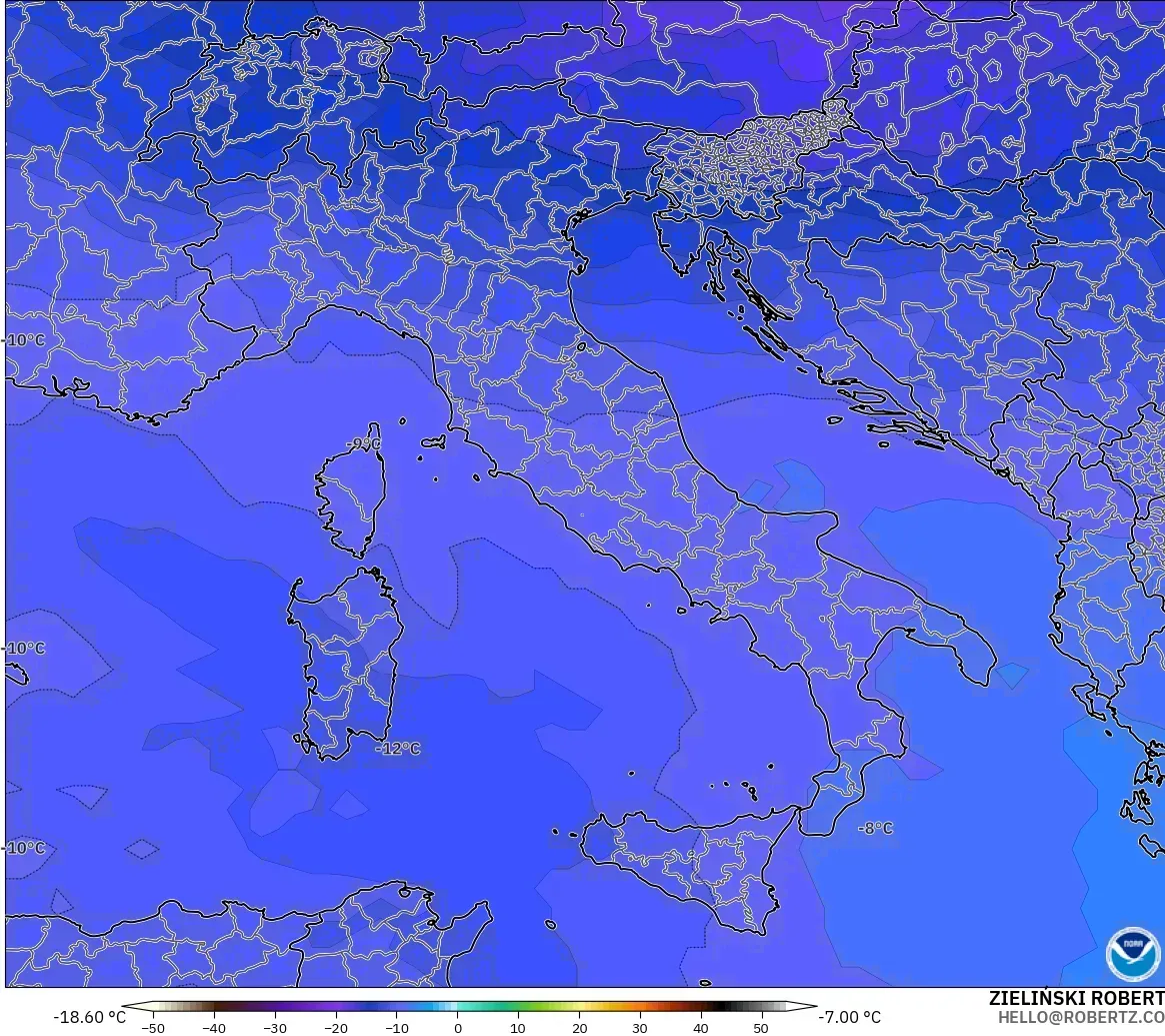 GFS modelo - Italia, Temperatura a 500 hPa