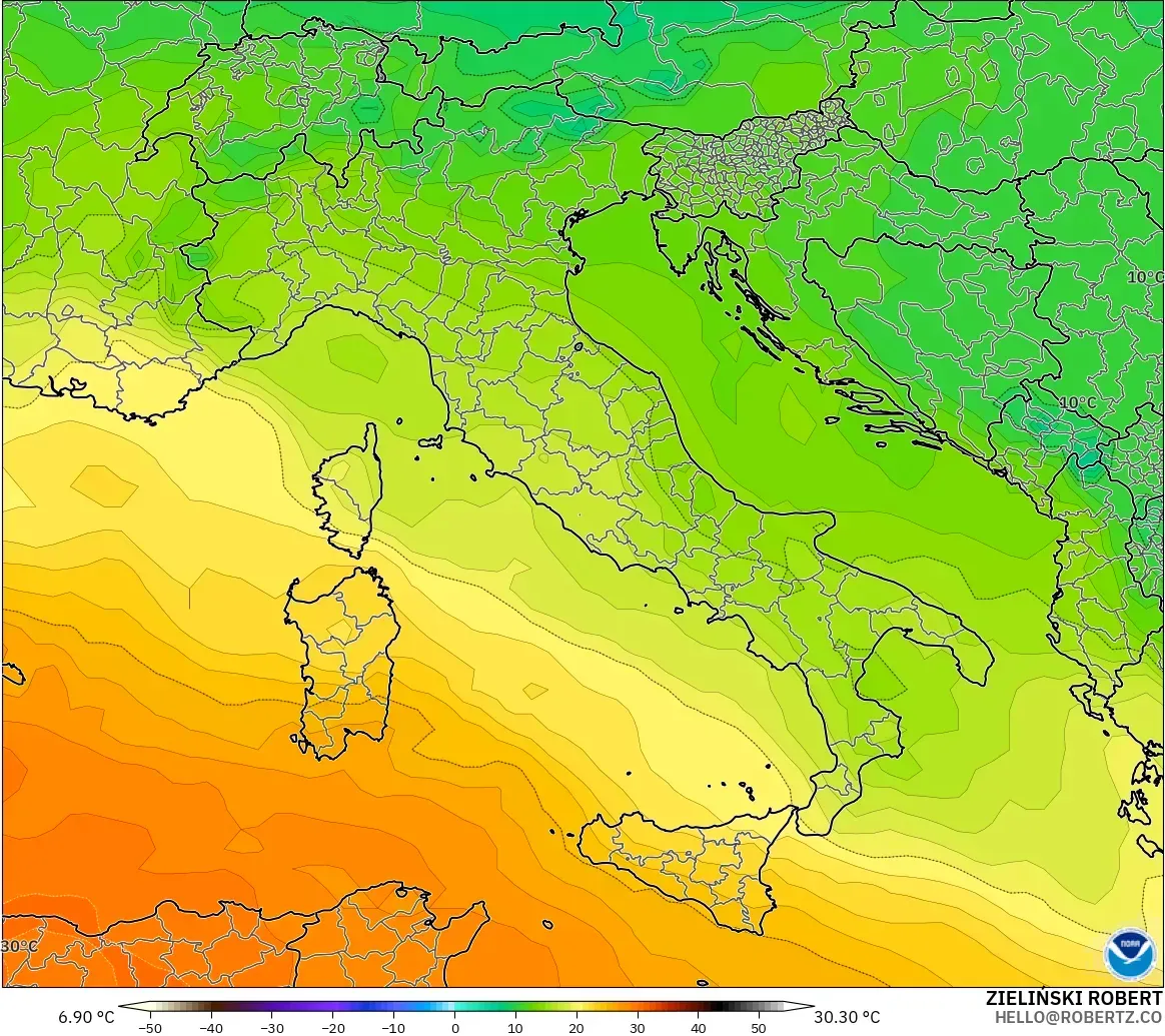 GFS modelo - Italia, Temperatura a 850 hPa