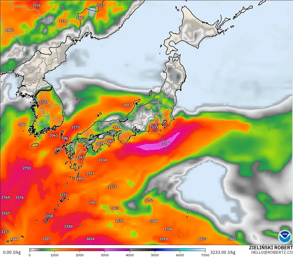 GFS modelo - Japón, CAPE