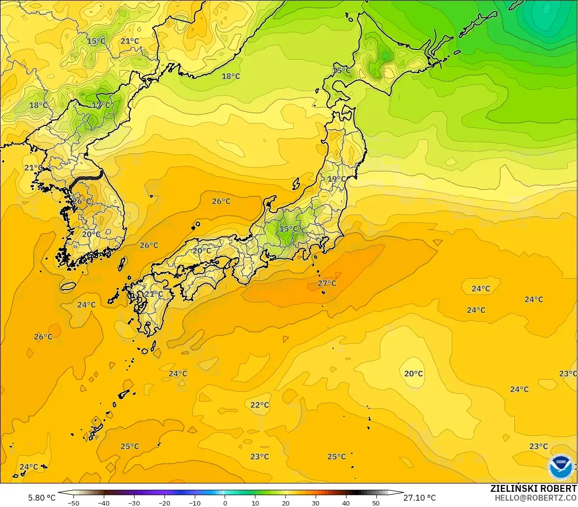 GFS modelo - Japón, Punto de rocío a 2 m