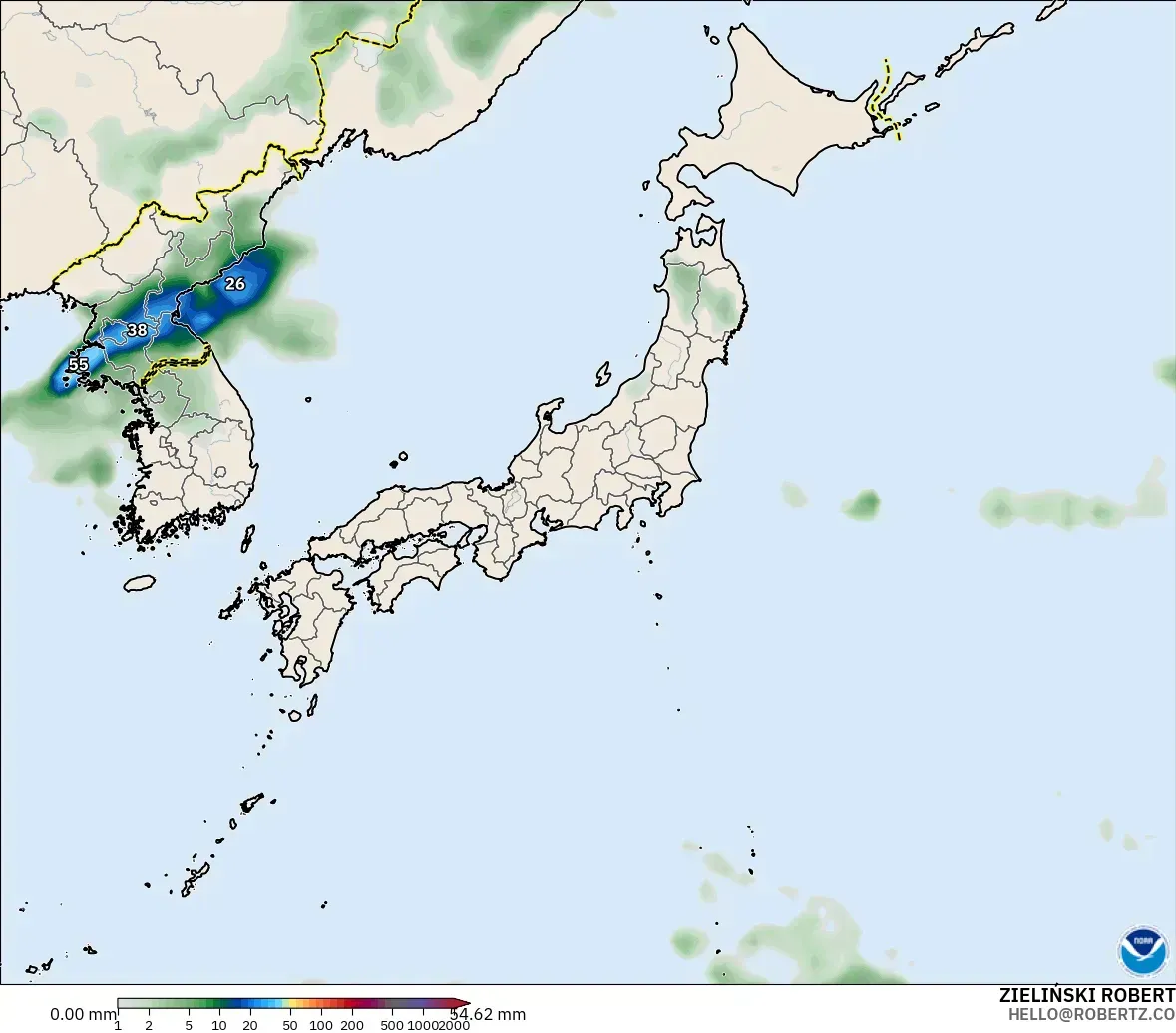 GFS modelo - Japón, Acumulación de precipitación