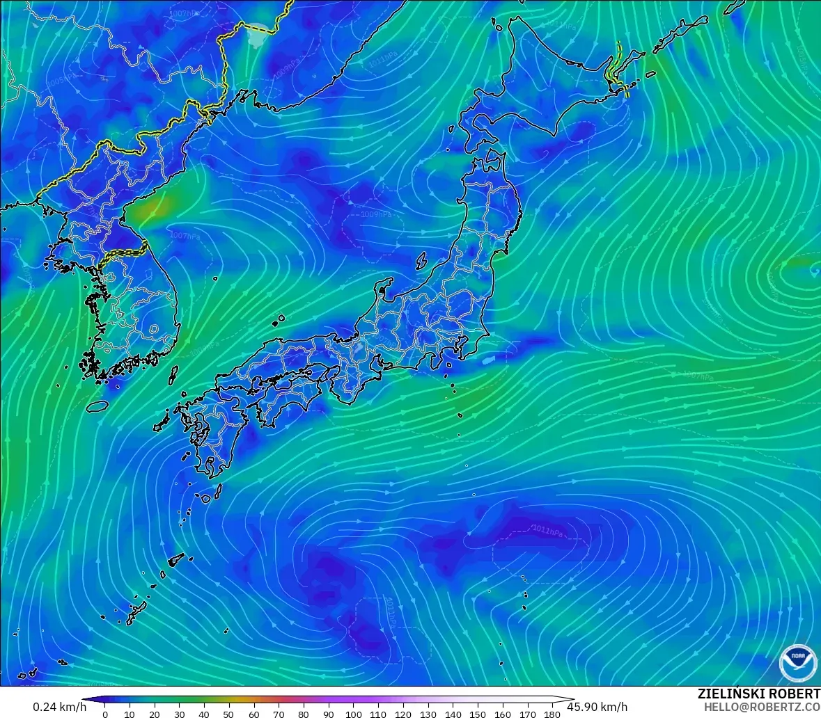 GFS modelo - Japón, Viento a 10 m