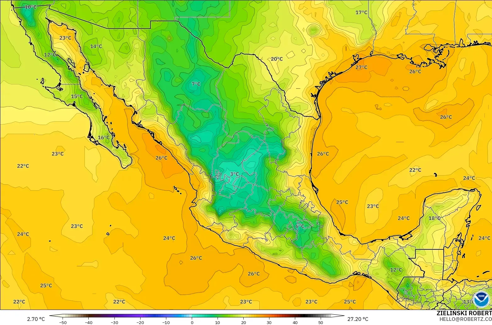 GFS modelo - México, Punto de rocío a 2 m