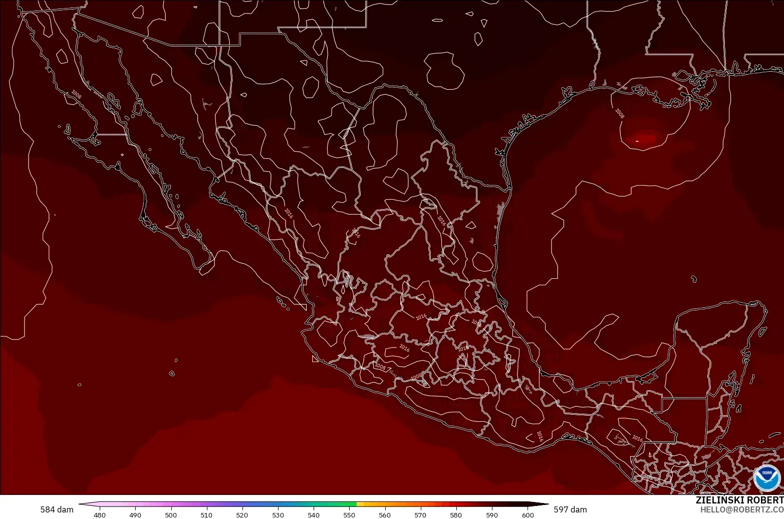 GFS modelo - México, Altura geopotencial a 500 hPa