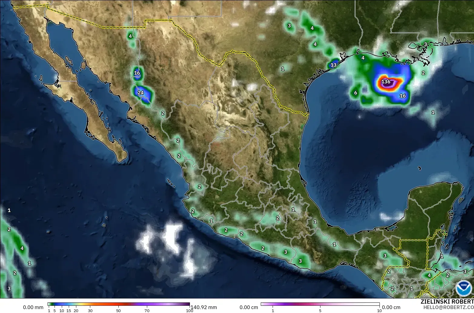 GFS modelo - México, Precipitación, nubes y presión