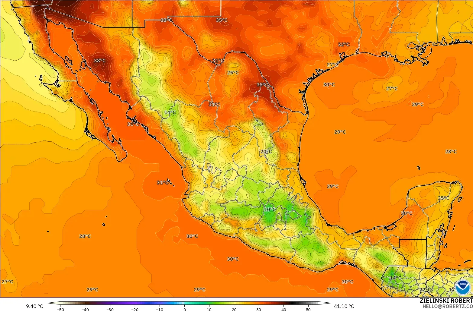 GFS modelo - México, Temperatura a 2 m