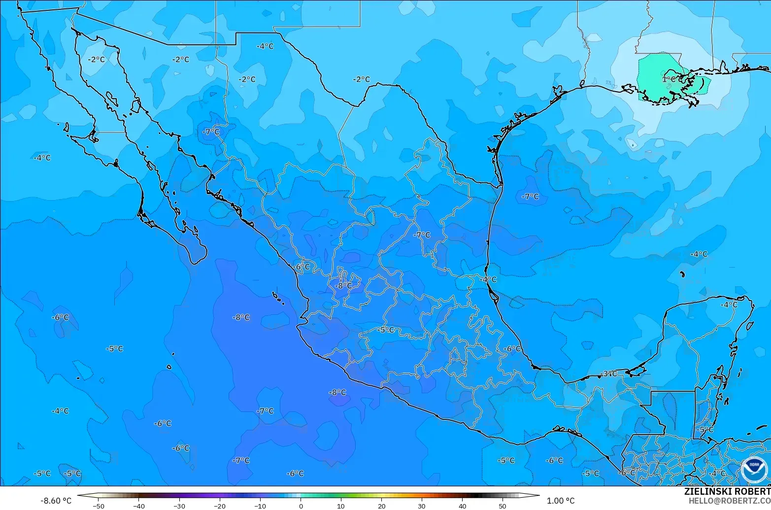 GFS modelo - México, Temperatura a 500 hPa