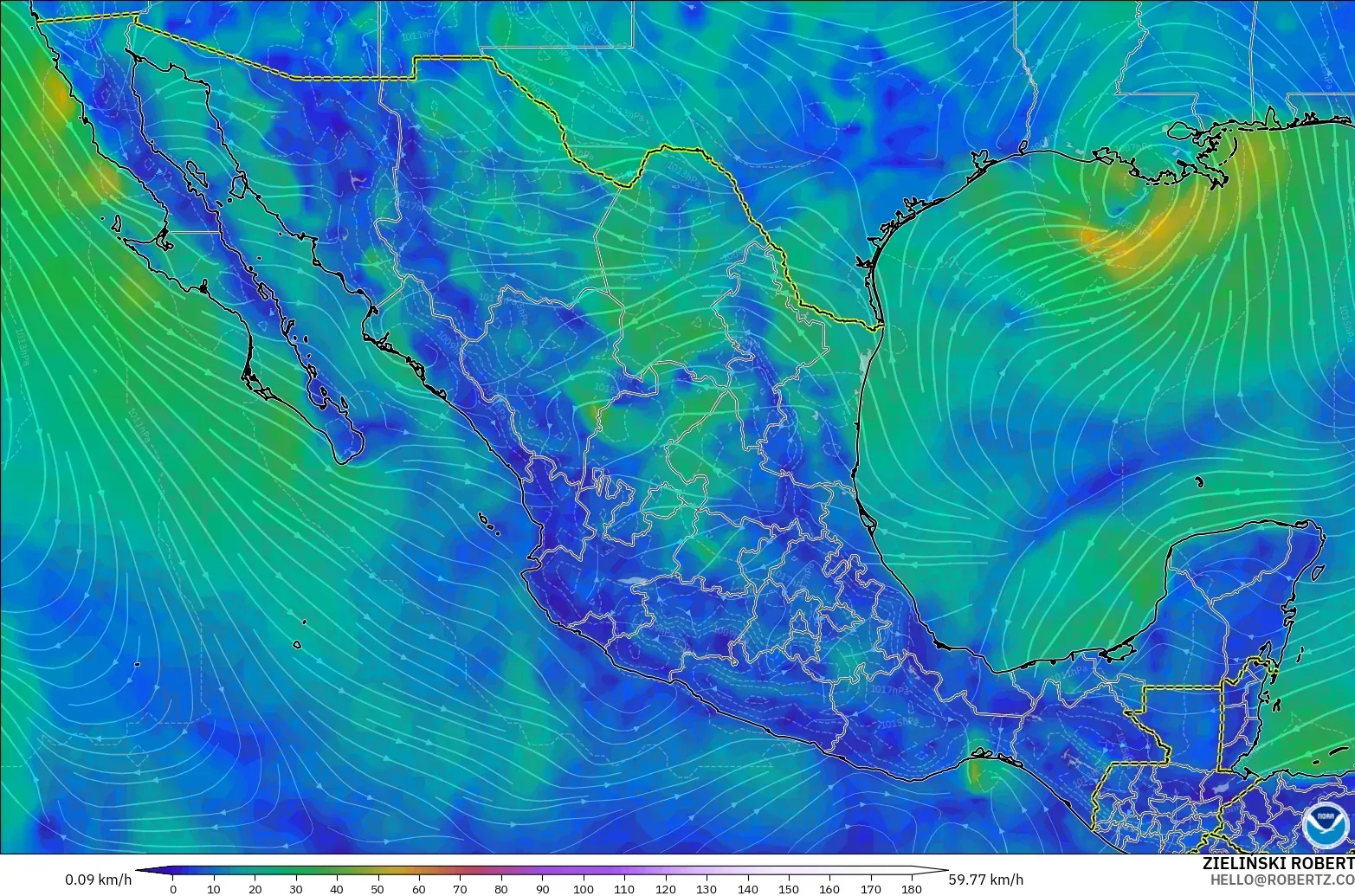 GFS modelo - México, Viento a 10 m