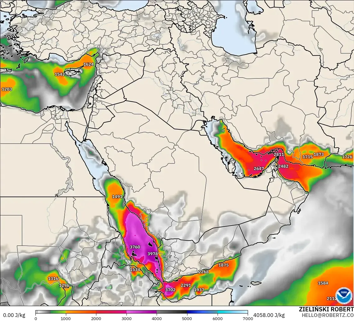 GFS modelo - Oriente Medio, CAPE