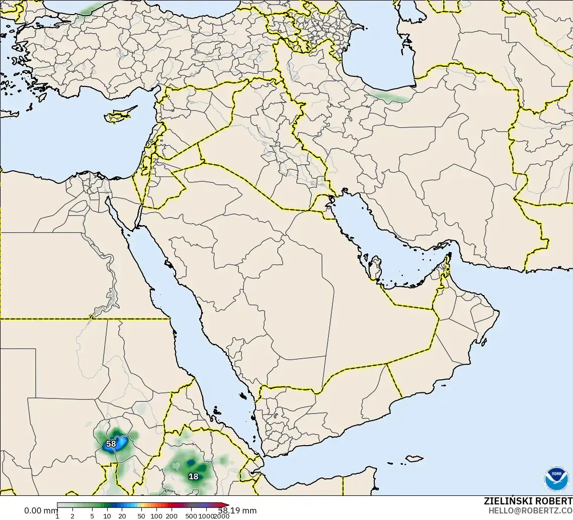 GFS modelo - Oriente Medio, Acumulación de precipitación