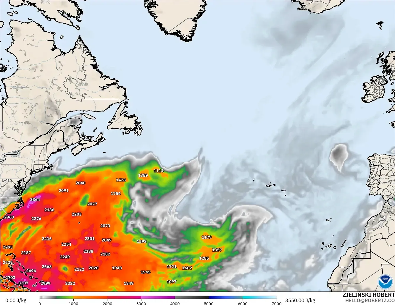 GFS modelo - Norte Atlántico, CAPE