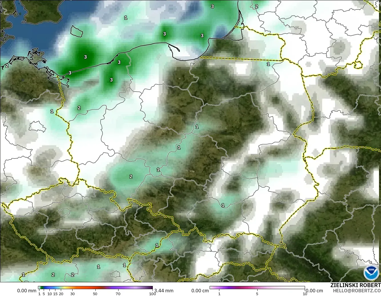 GFS modelo - Polonia, Precipitación, nubes y presión