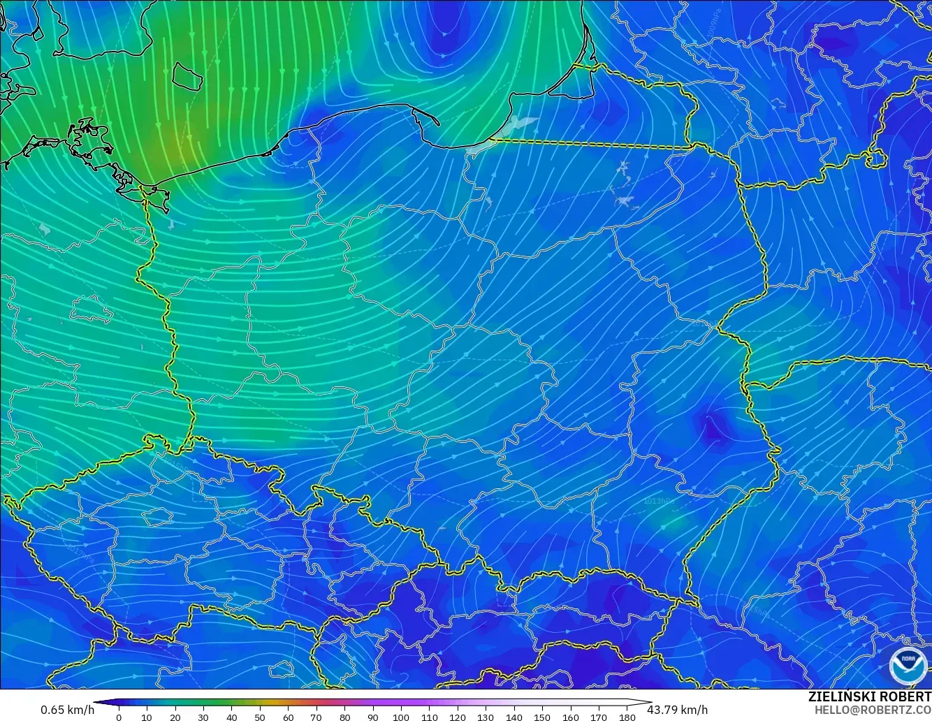GFS modelo - Polonia, Viento a 10 m