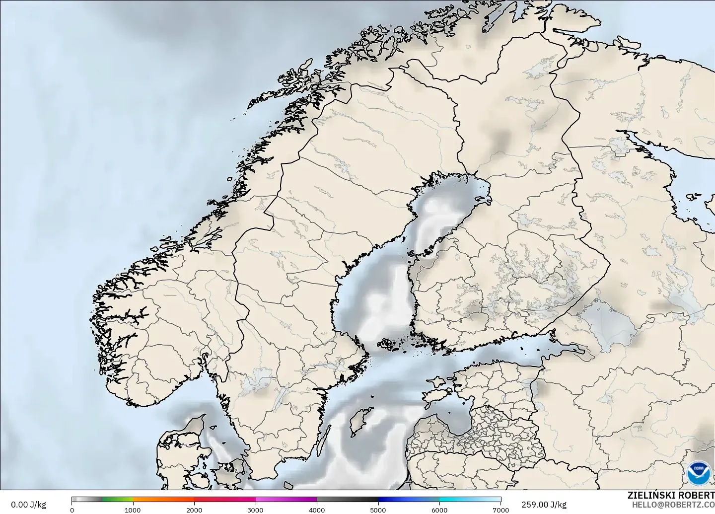 GFS modelo - Escandinavia, CAPE