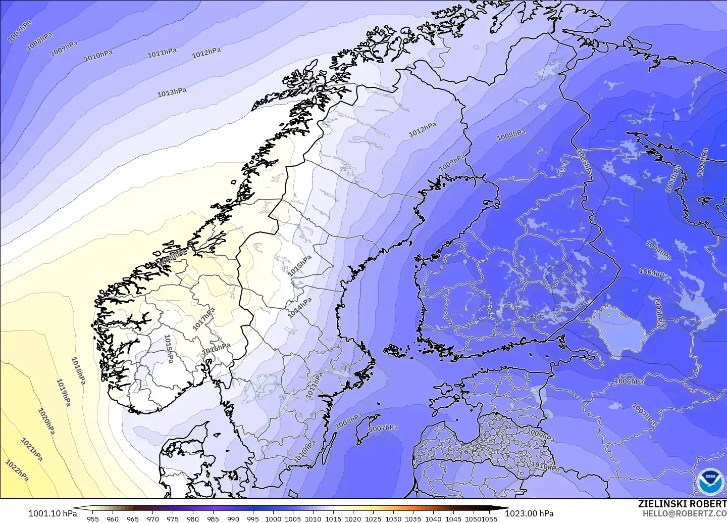 GFS modelo - Escandinavia, Presión