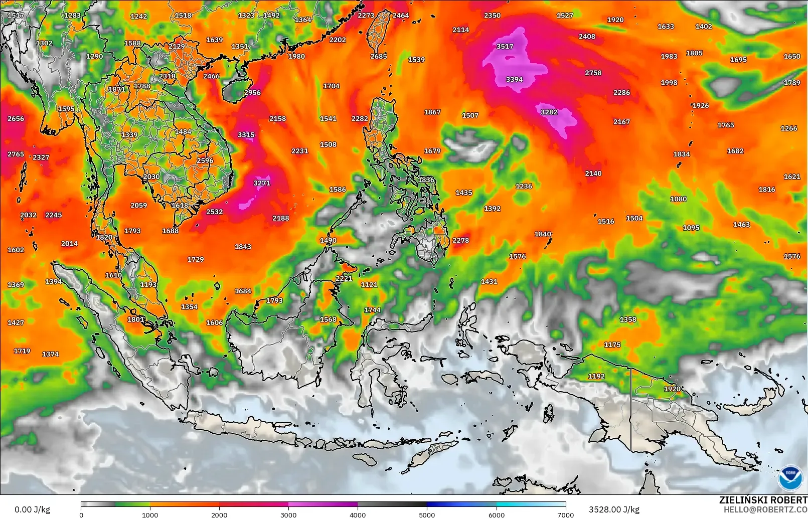 GFS modelo - Sudeste Asiático, CAPE