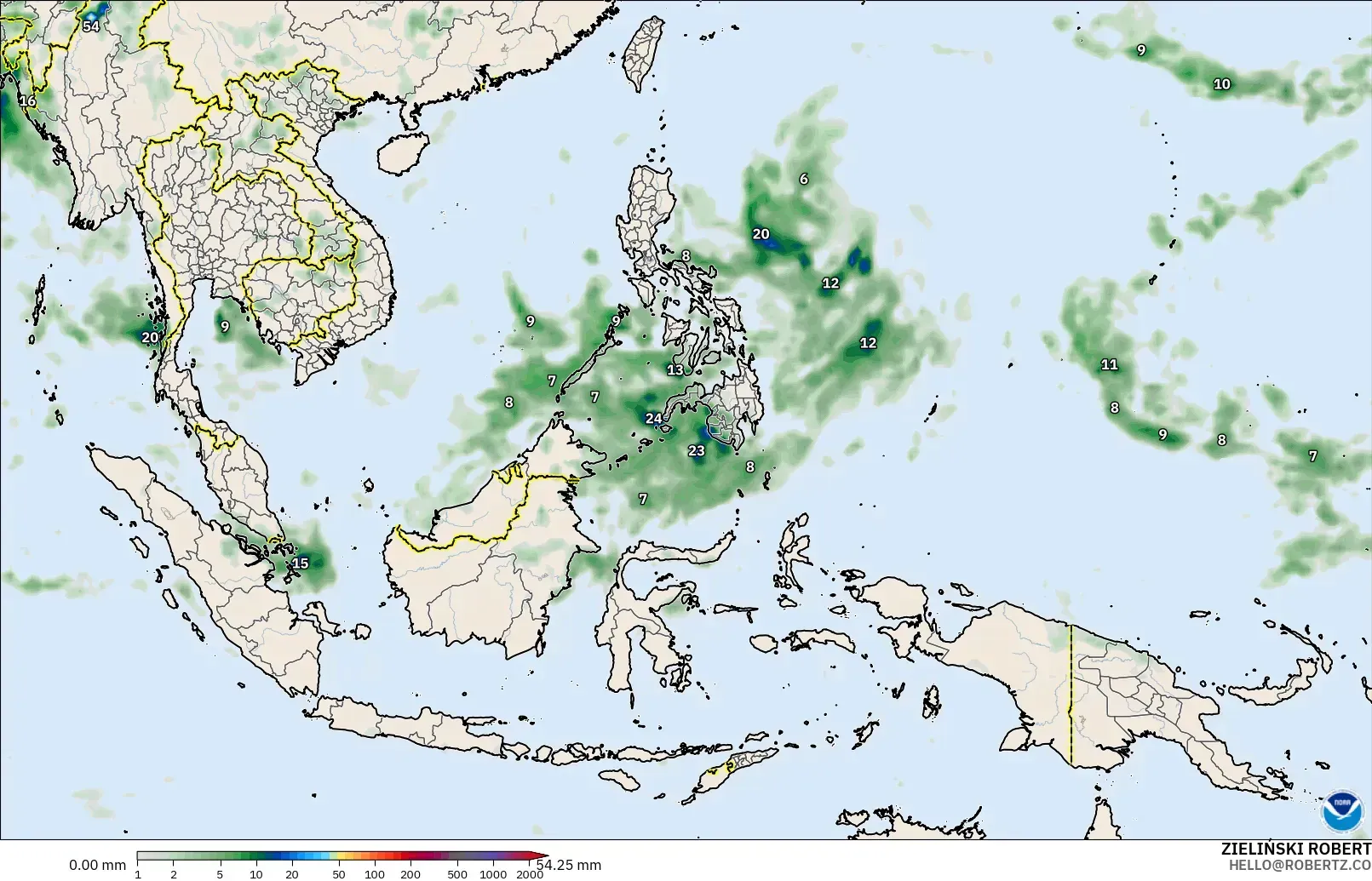 GFS modelo - Sudeste Asiático, Acumulación de precipitación