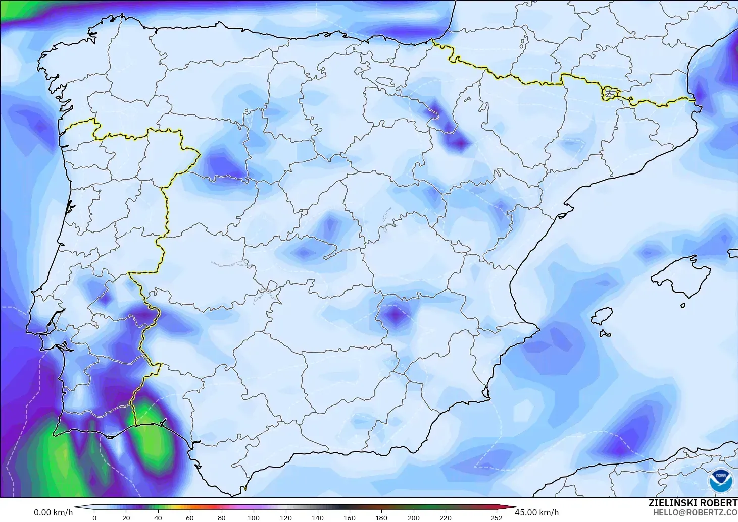 GFS modelo - España, Ráfagas de viento