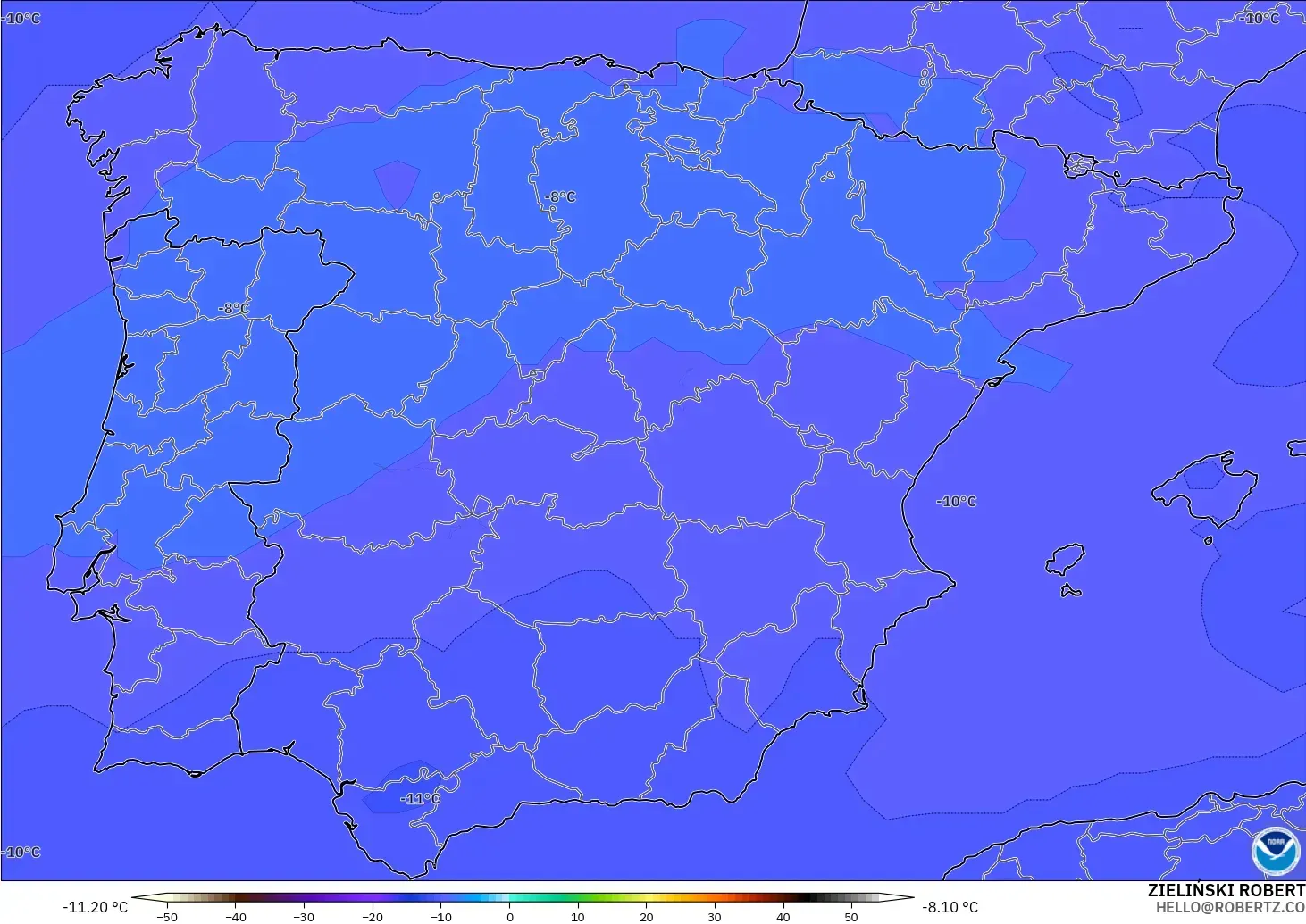 GFS modelo - España, Temperatura a 500 hPa