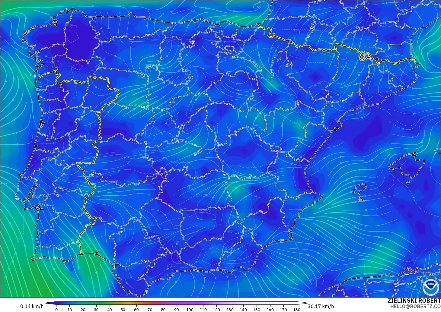 GFS modelo - España, Viento a 10 m