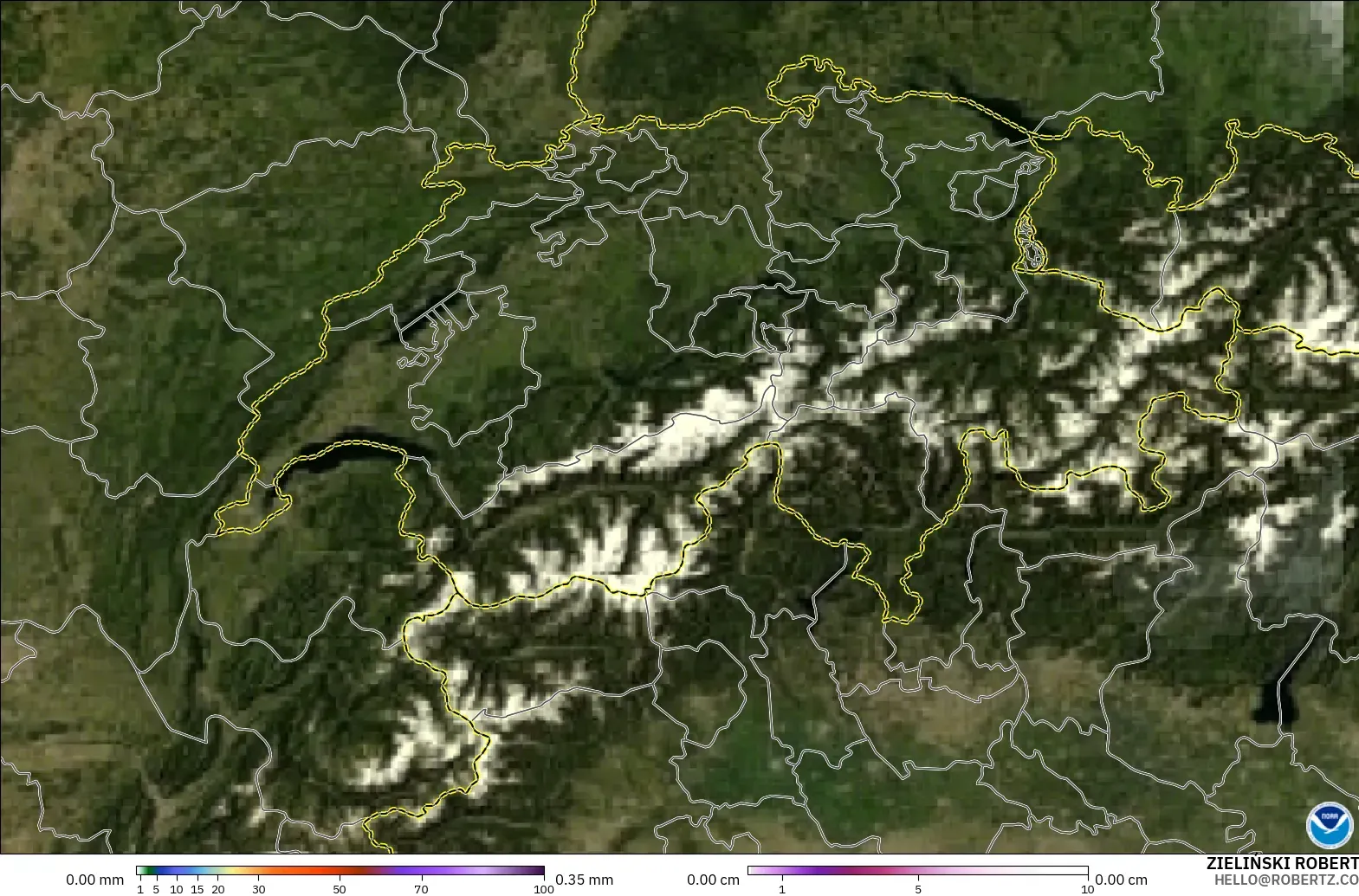 GFS modelo - Suiza, Precipitación, nubes y presión