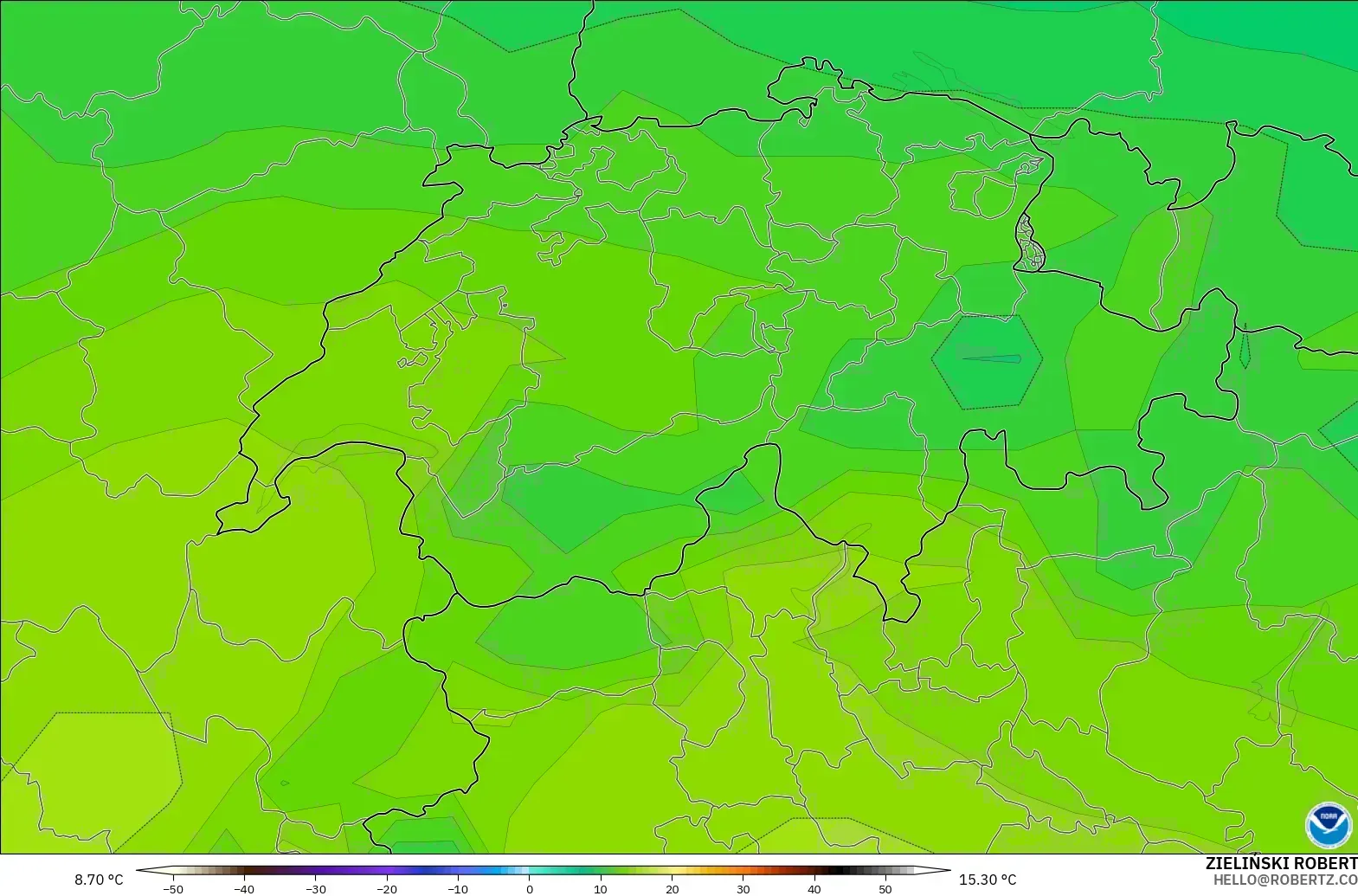 GFS modelo - Suiza, Temperatura a 850 hPa