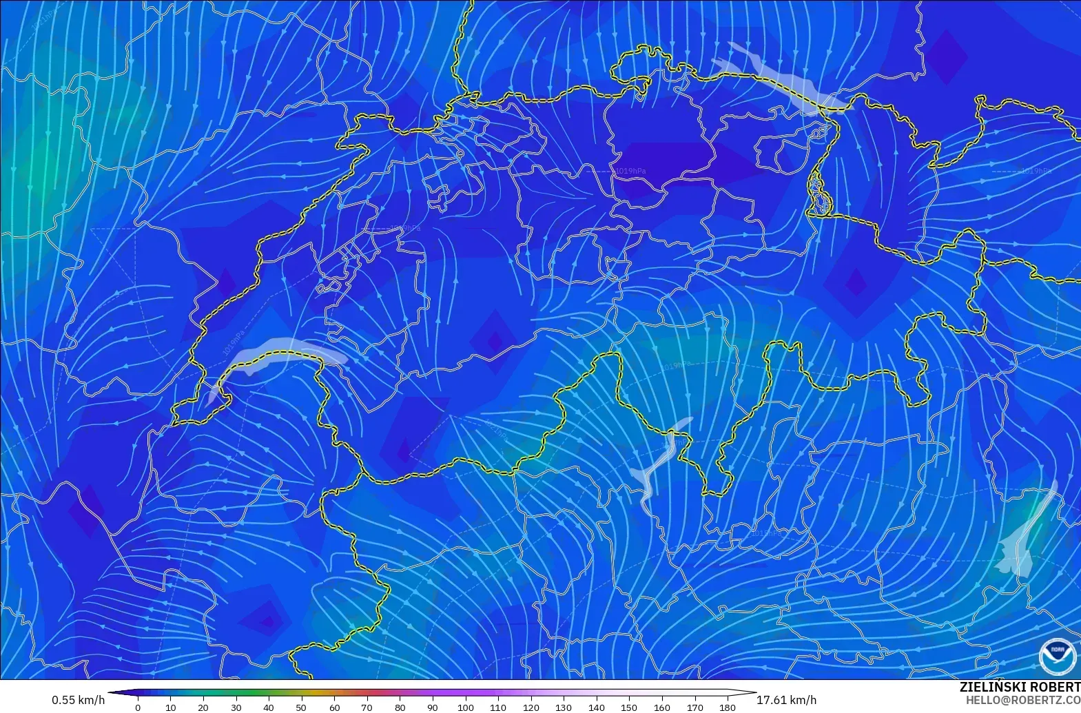 GFS modelo - Suiza, Viento a 10 m