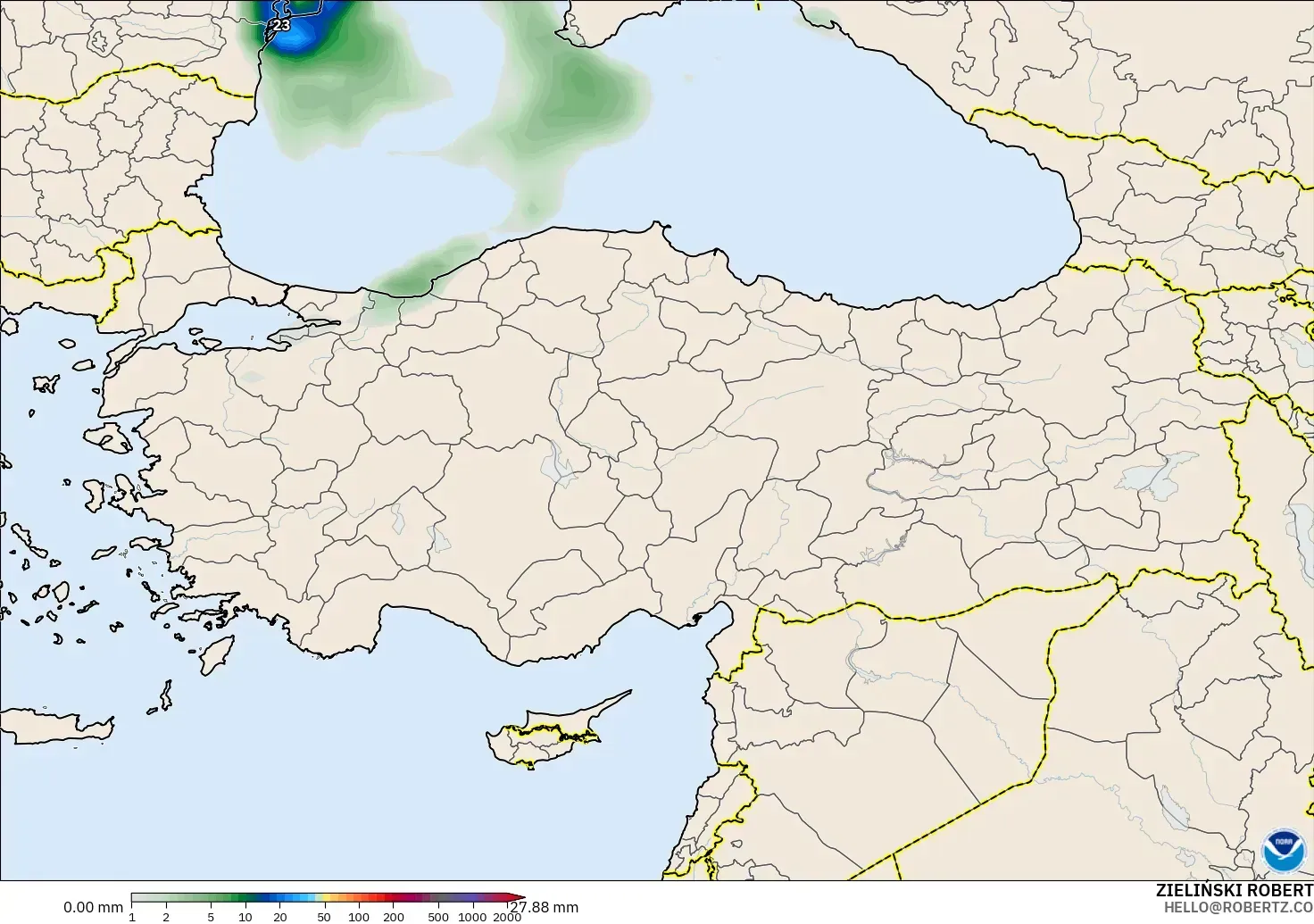 GFS modelo - Turquía, Acumulación de precipitación