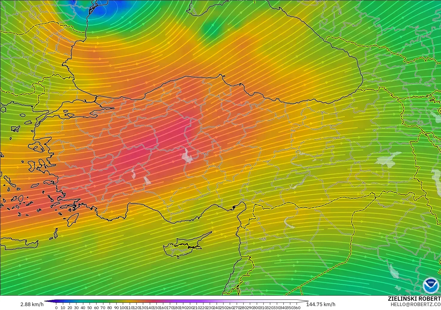 GFS modelo - Turquía, Viento a 300 hPa (corriente en chorro)