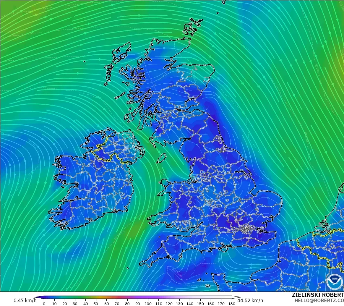GFS modelo - Reino Unido, Viento a 10 m