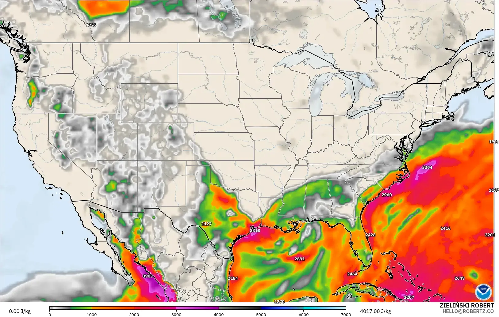 GFS modelo - Estados Unidos, CAPE