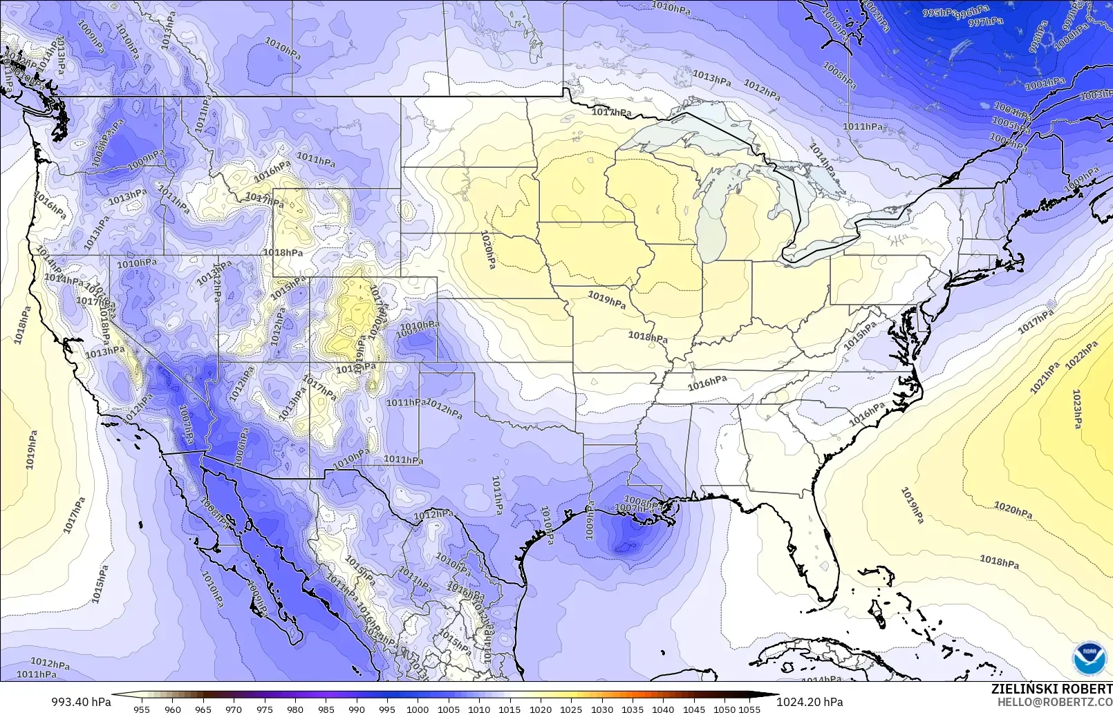 GFS modelo - Estados Unidos, Presión