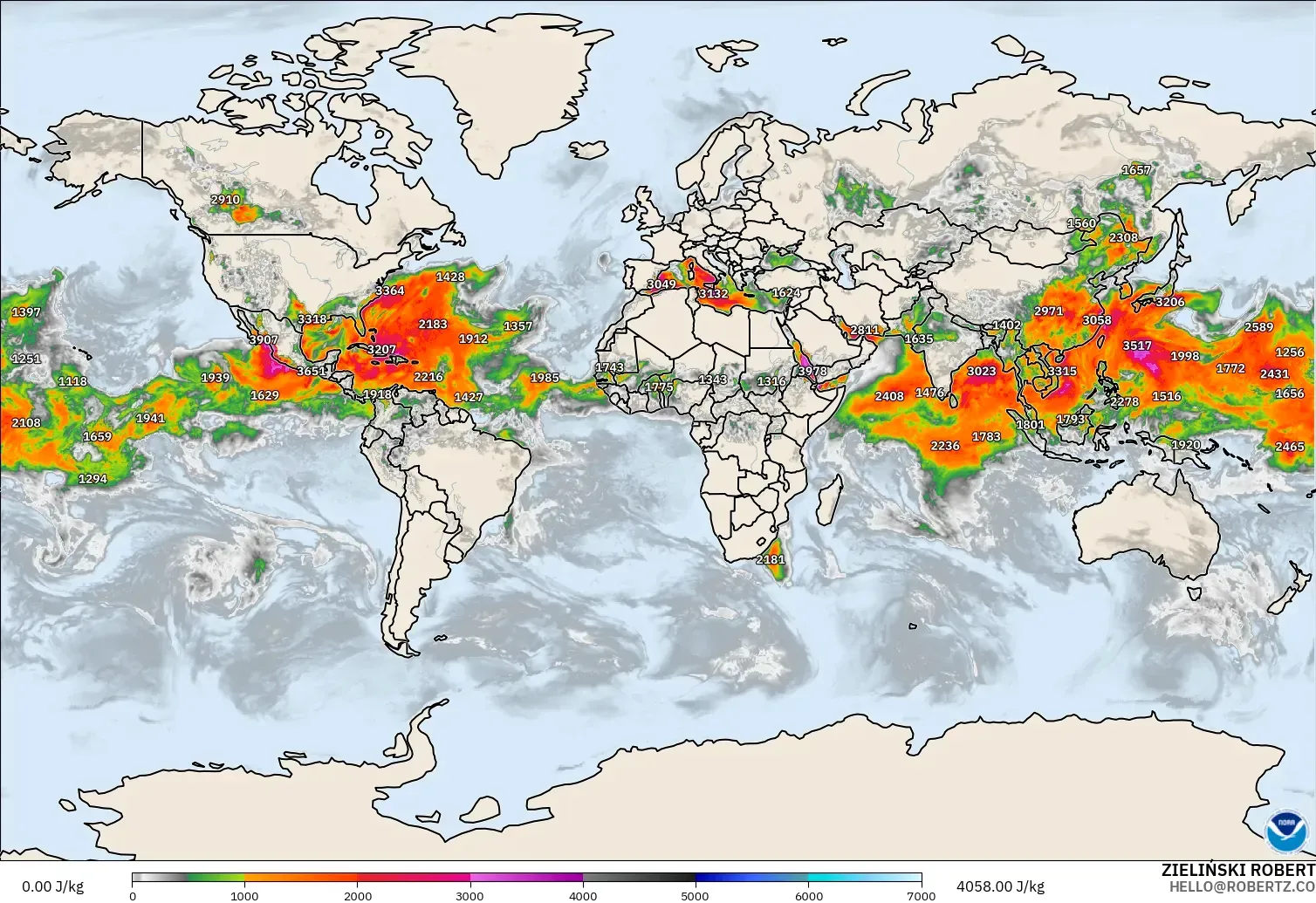 GFS modelo - Mundo, CAPE