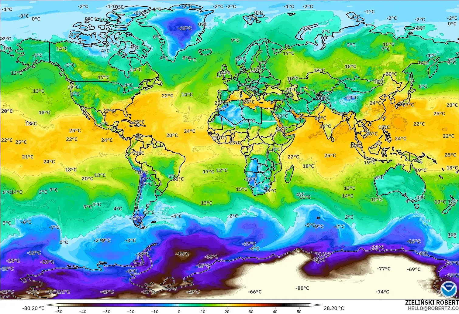 GFS modelo - Mundo, Punto de rocío a 2 m