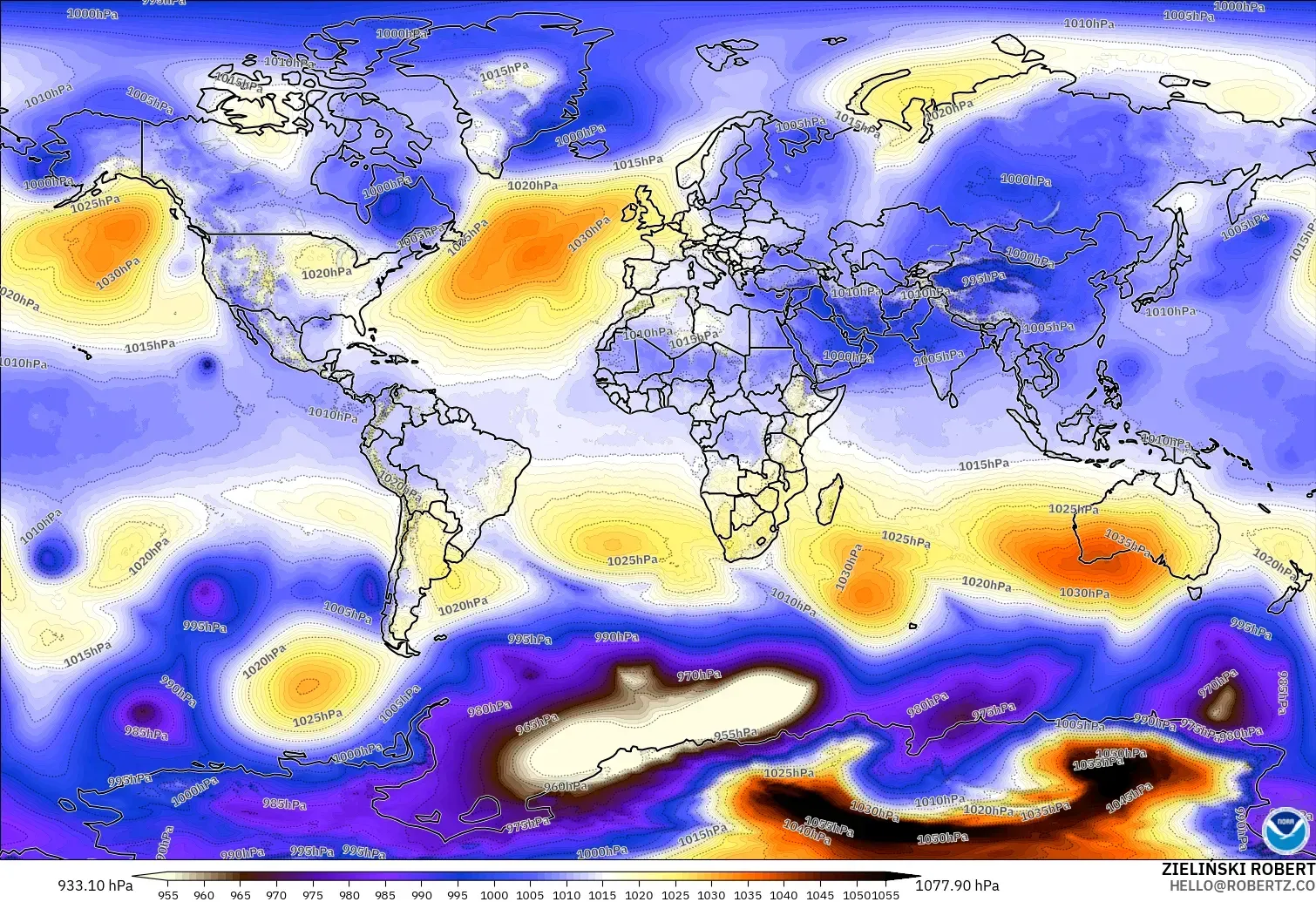GFS modelo - Mundo, Presión
