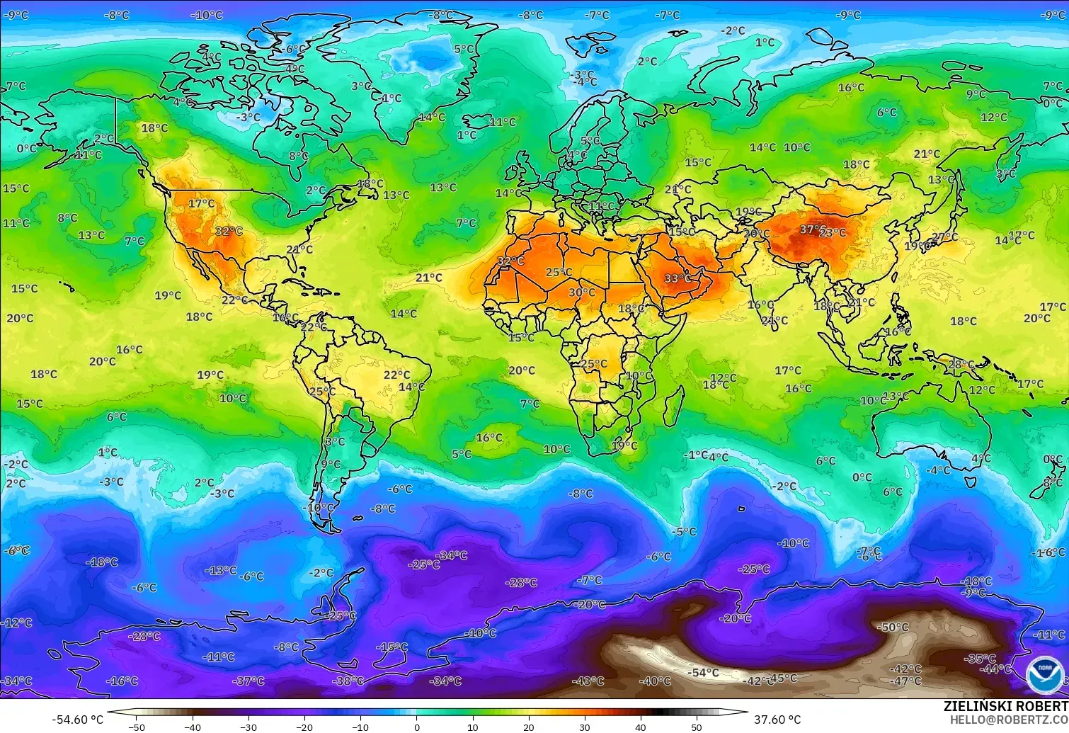 GFS modelo - Mundo, Temperatura a 850 hPa