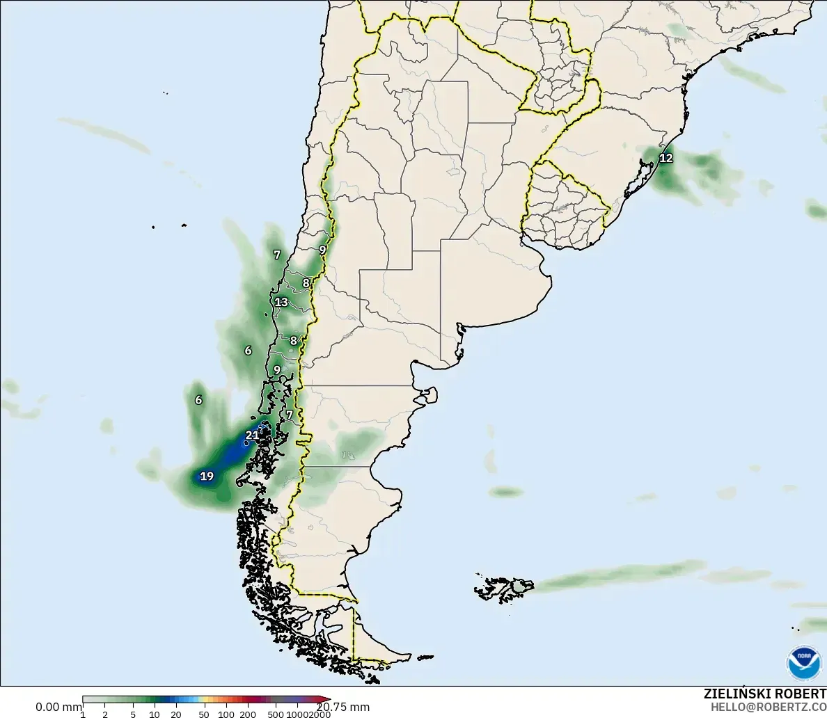 GFS modelo - Argentina, Acumulación de precipitación