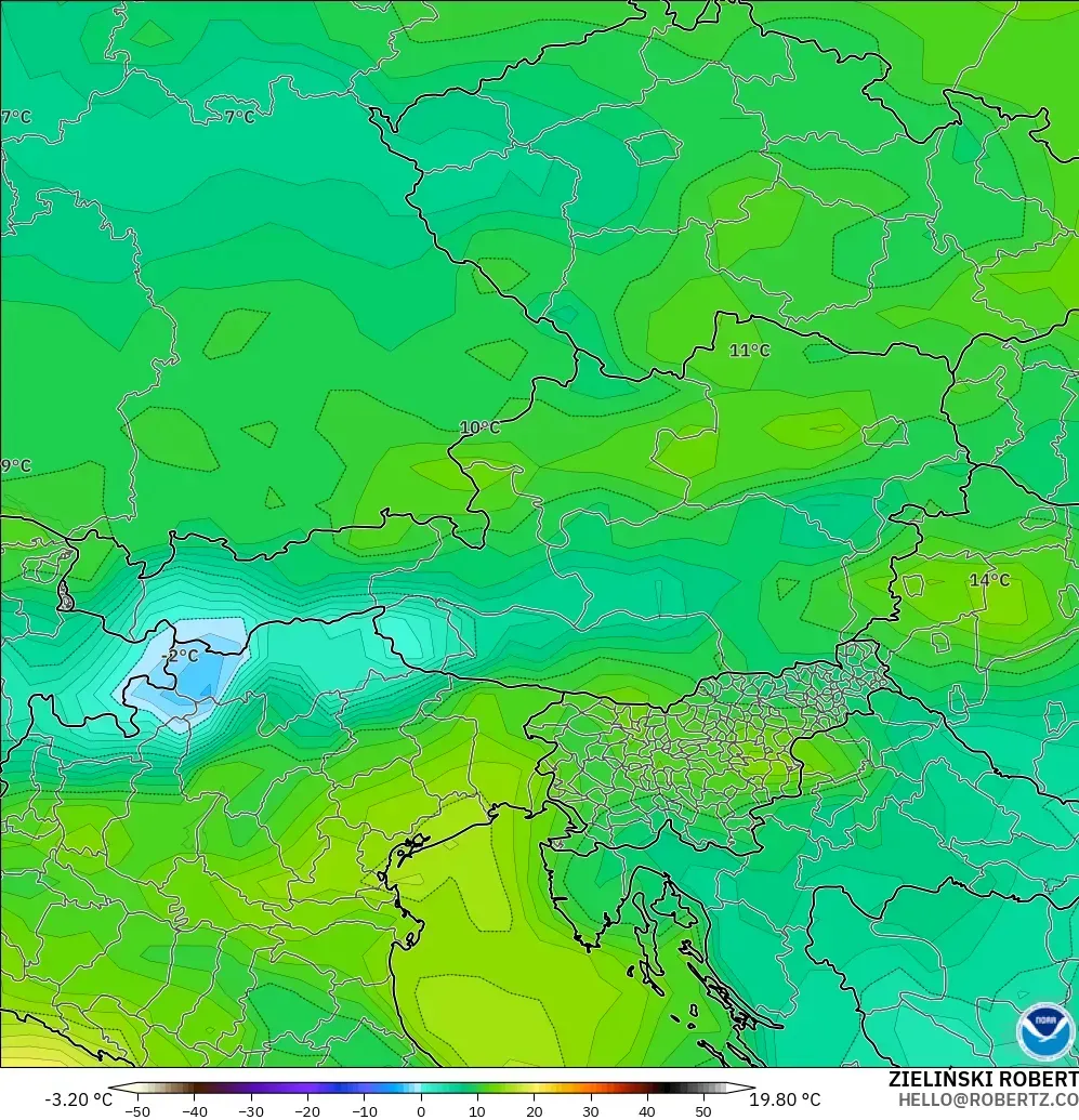 GFS modelo - Austria, Punto de rocío a 2 m