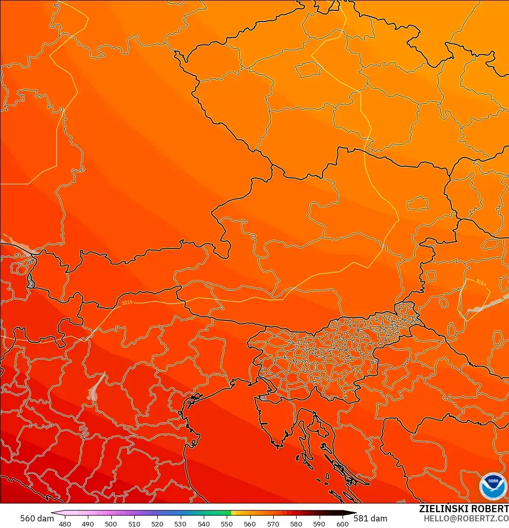 GFS modelo - Austria, Altura geopotencial a 500 hPa