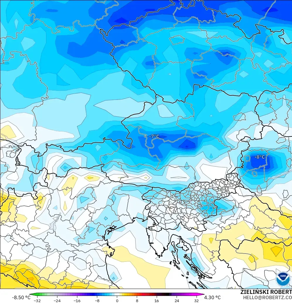 GFS modelo - Austria, Anomalía de temperatura a 2 m