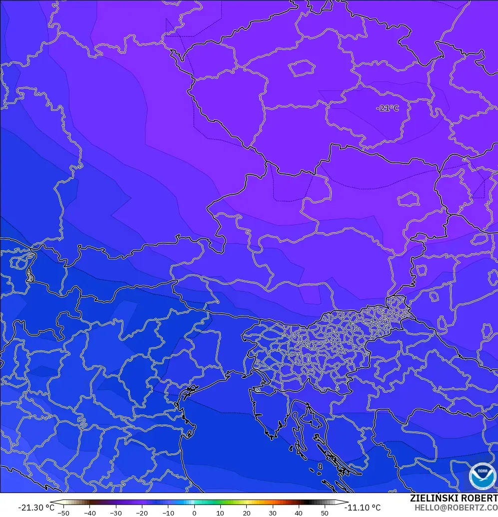 GFS modelo - Austria, Temperatura a 500 hPa