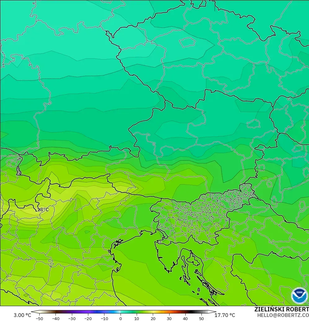GFS modelo - Austria, Temperatura a 850 hPa
