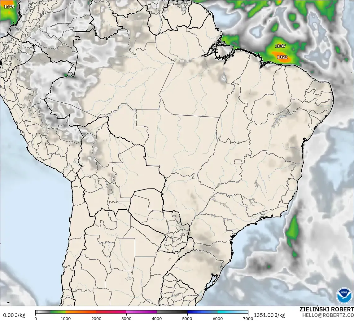 GFS modelo - Brasil, CAPE