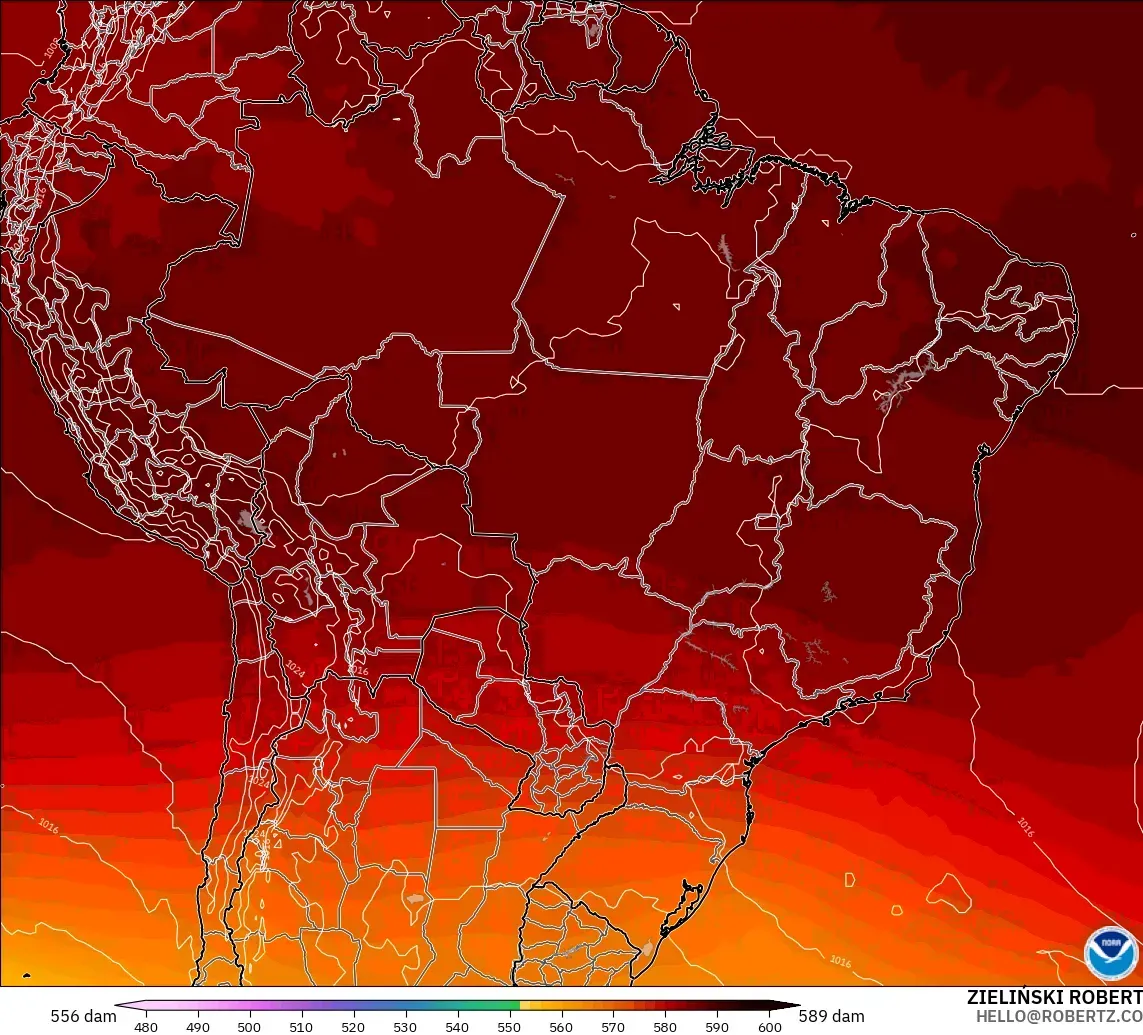 GFS modelo - Brasil, Altura geopotencial a 500 hPa