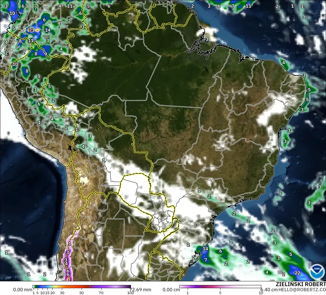 GFS modelo - Brasil, Precipitación, nubes y presión