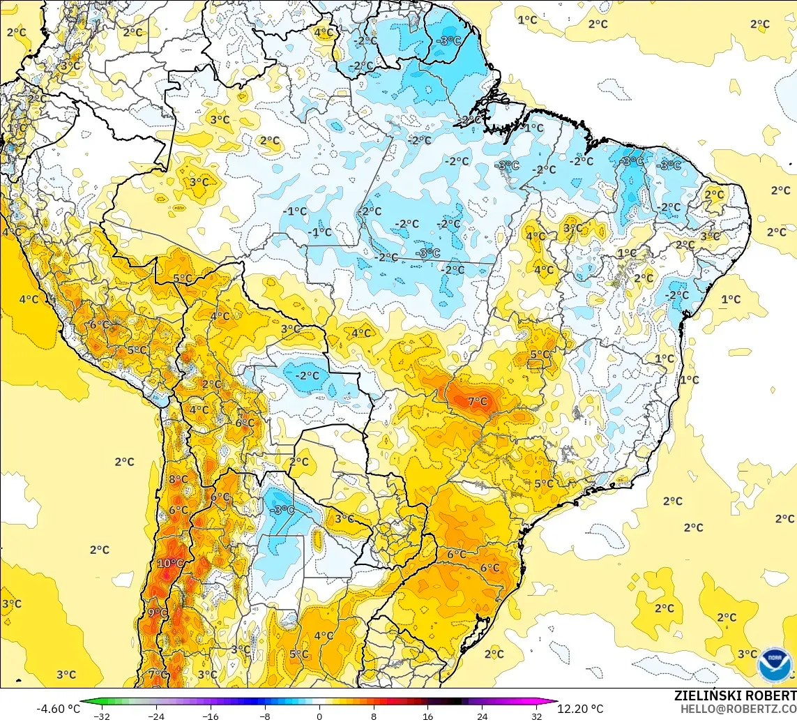 GFS modelo - Brasil, Anomalía de temperatura a 2 m
