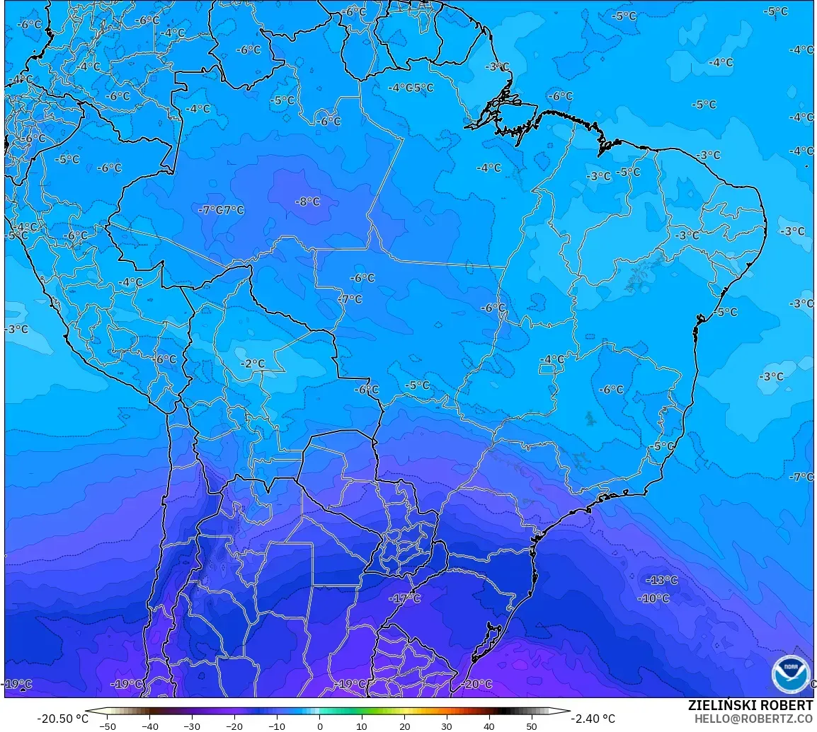 GFS modelo - Brasil, Temperatura a 500 hPa