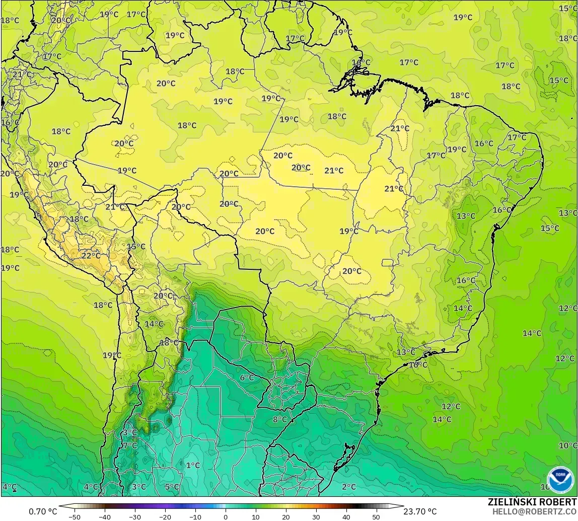 GFS modelo - Brasil, Temperatura a 850 hPa